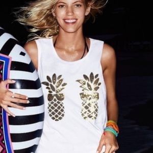 Victoria Secret Pink Sequin Pineapple Cotton Tank Top  Size S